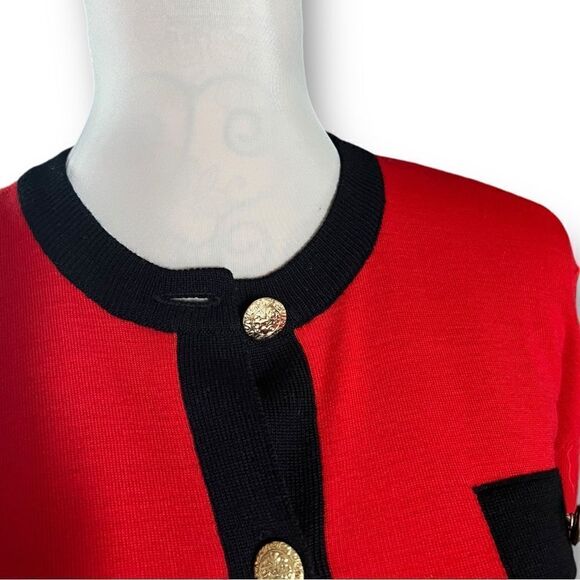 Vintage Red Button Down Sweater Dress with Black Contrast Trim by Outlander, M - Picture 9 of 11